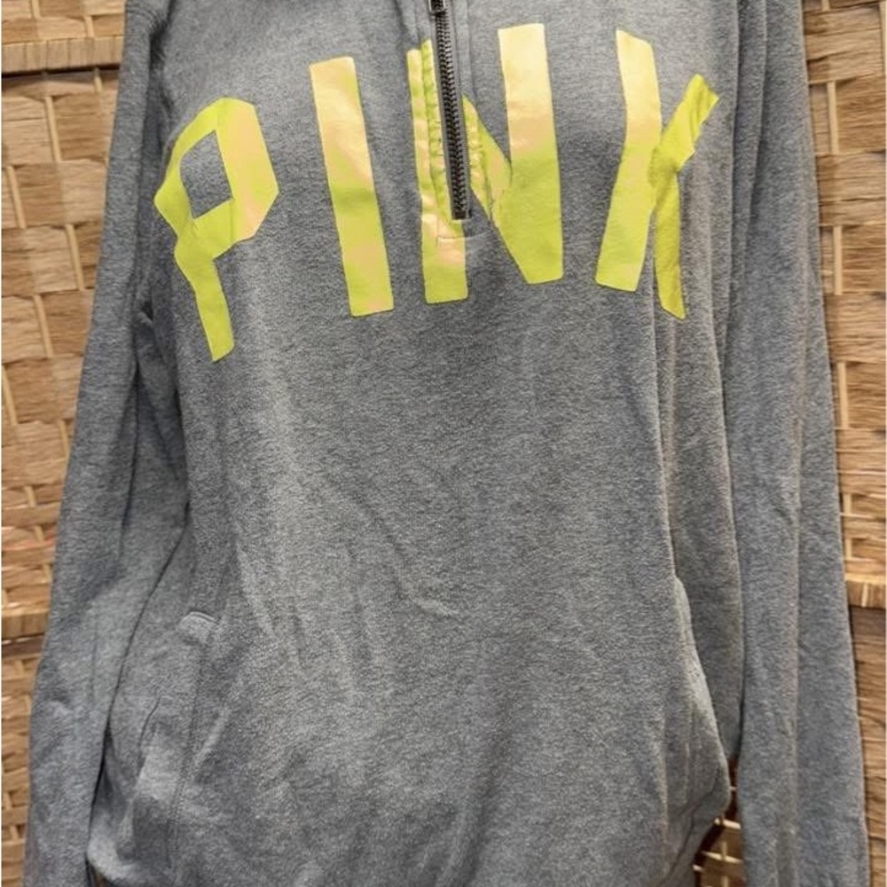 PINK Victoria's Secret Gray and Yellow Quarter-Zip Sweatshirt